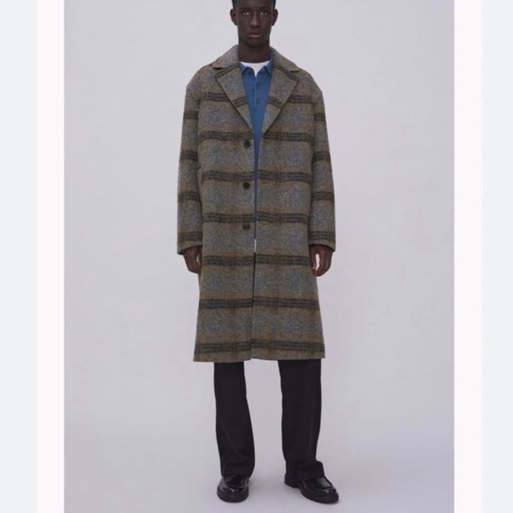 H&M men’s wool blend plaid coat gray tan black size Small - Picture 2 of 10